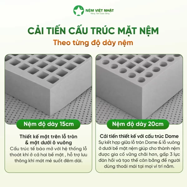 Cấu trúc dome nệm cao su coolax